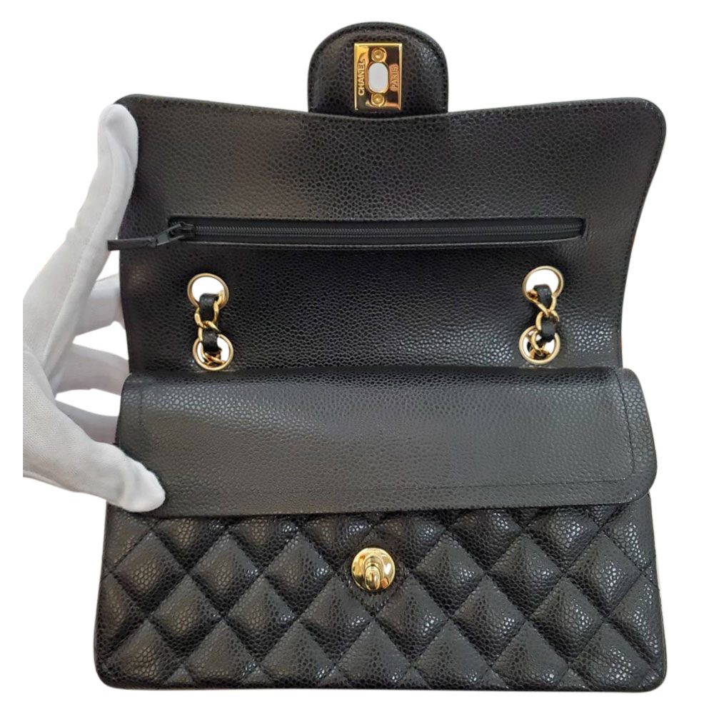 シャネル  CHANEL  キャビアスキン  クラシック  スモール  ハンドバッグ  Wフラップ  チェーンショルダー  A01113