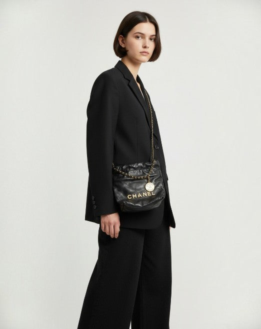 シャネル  CHANEL AS3980 ブラック シャイニーカーフスキン  シャネル22ミニチェーンショルダー/AT230717
