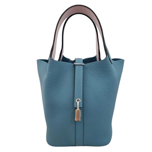 Hermes Picotin Lock PM New Blue Jean/Mauve Pale Taurillon W Stamp Silver Hardware