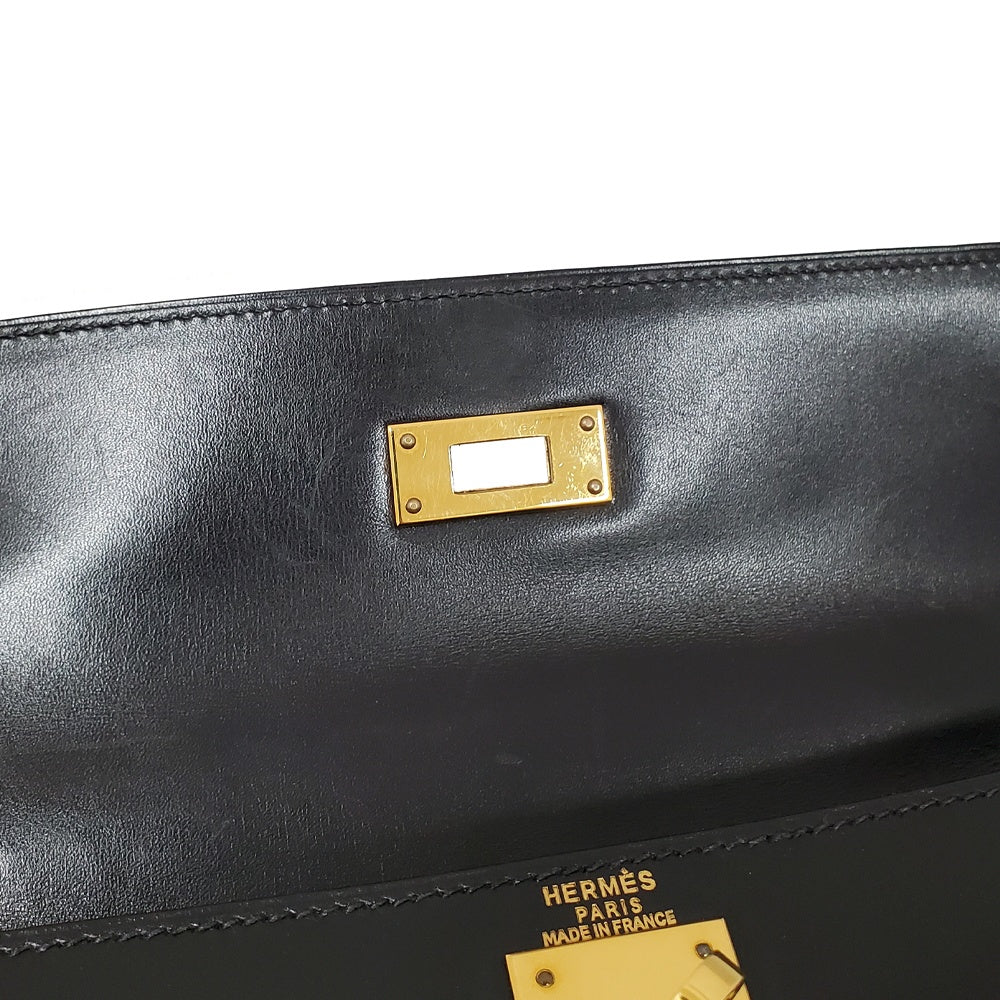 エルメス  HERMES  ケリー28  ボックスカーフ  ノワール  外縫い  G金具  〇W刻印/MA2512012