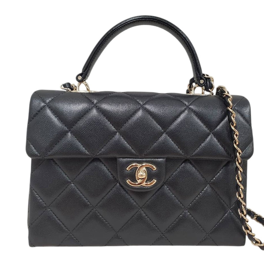 シャネル  CHANEL ブラック キャビアスキン  マトラッセ  トップハンドル  フラップ   2wayショルダーバッグ/AT260213