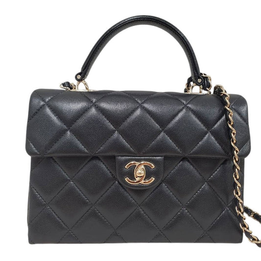シャネル  CHANEL ブラック キャビアスキン  マトラッセ  トップハンドル  フラップ   2wayショルダーバッグ/AT260213