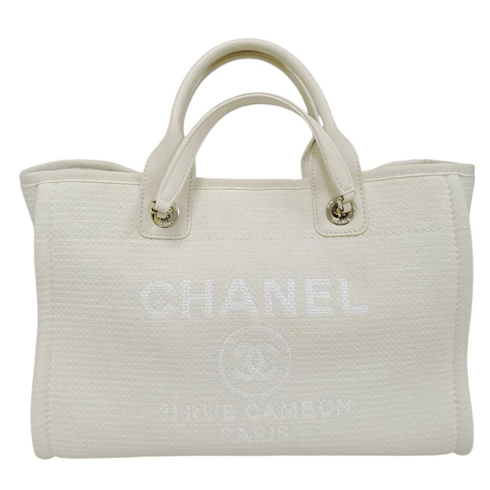 シャネル  CHANEL アイボリー キャンバス  ドーヴィル MM  ショルダーハンドバッグ/PW26023
