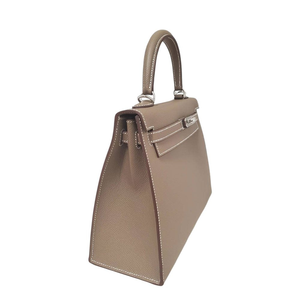 エルメス  HERMES ケリー25 外縫い エトゥープ エプソン  G刻印  SV金具/MA2603020