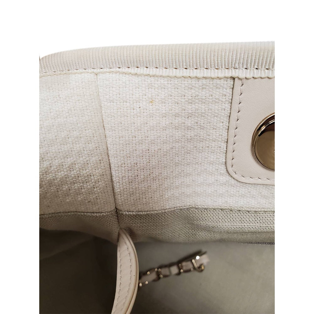 シャネル  CHANEL アイボリー キャンバス  ドーヴィル MM  ショルダーハンドバッグ/PW26023