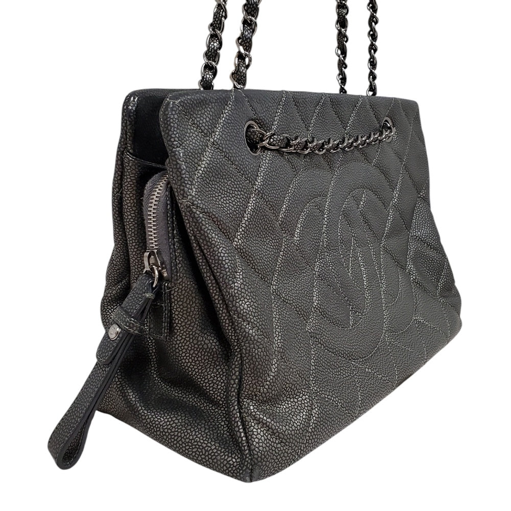 シャネル  CHANEL  キャビアスキン  マトラッセ  ココマーク  チェーンショルダーバッグ  チャコールグレー/MA2408004