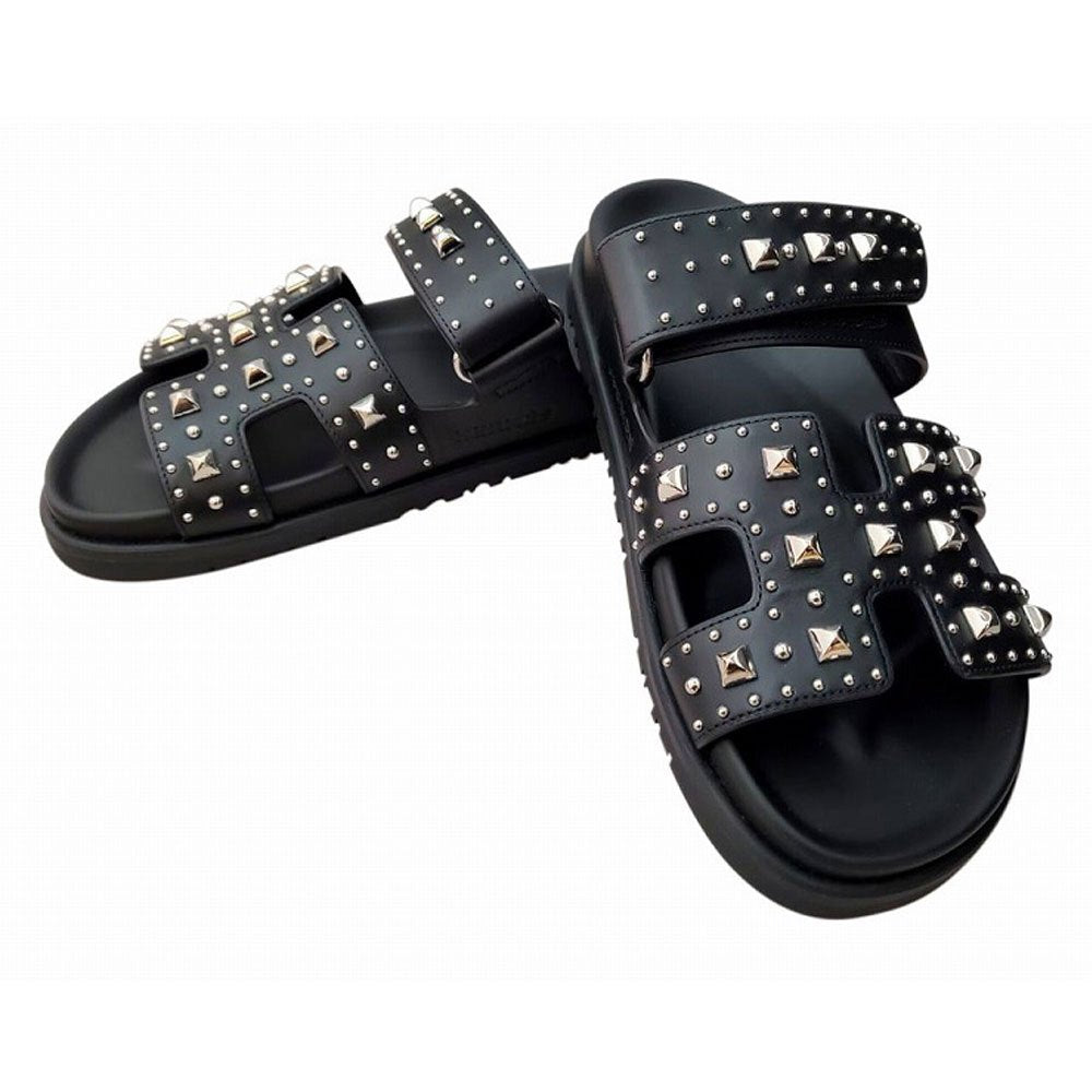 HERMES Sandals Chypre Calfskin/Studs