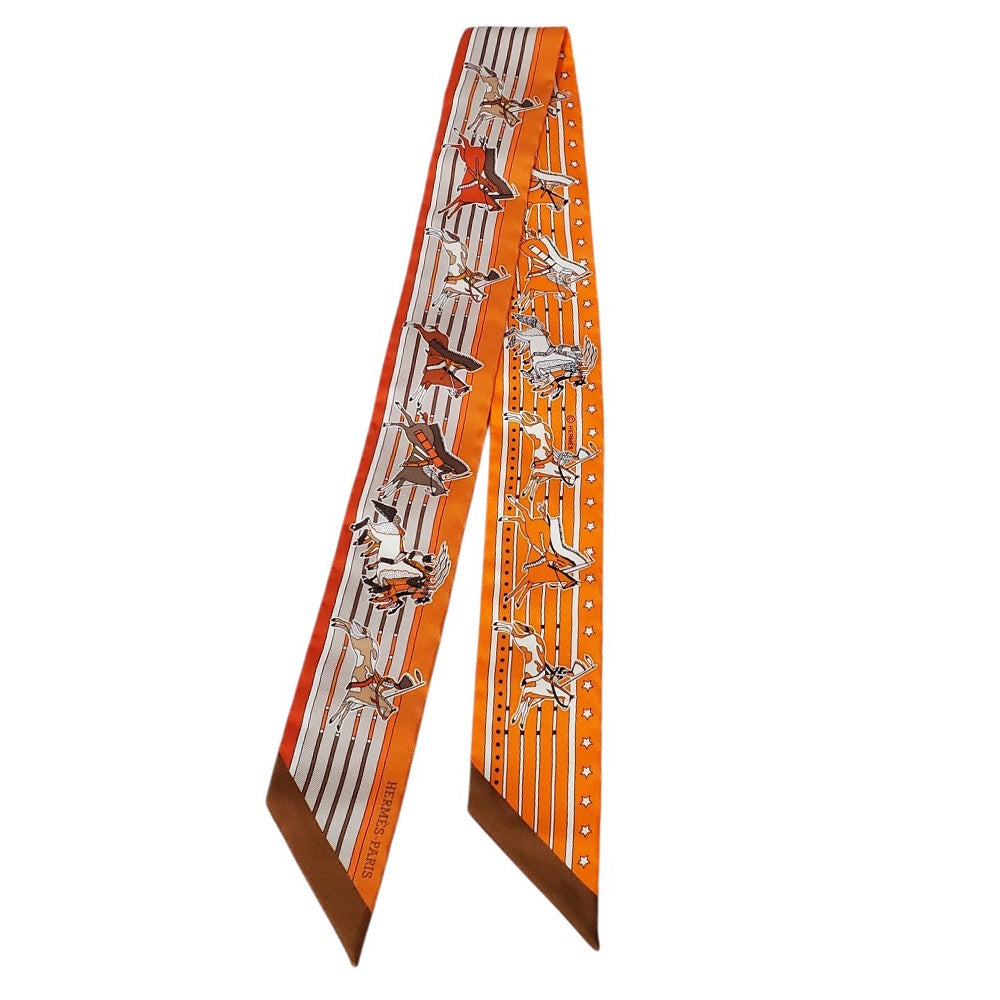 エルメス  HERMES ツイリー  Pani  La  Shar  Pawnee  パウニー族の首長  オレンジ/マスチック/ブラウン シルク100％/AT221227