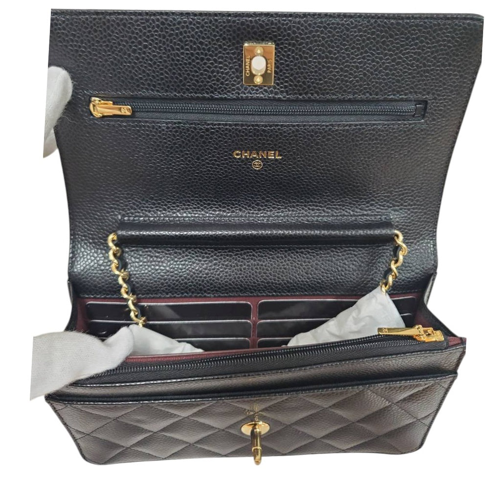 シャネル  CHANEL AP0250 ブラック キャビアスキン  マトラッセ ココマーク クラシック チェーンウォレット/AT251242