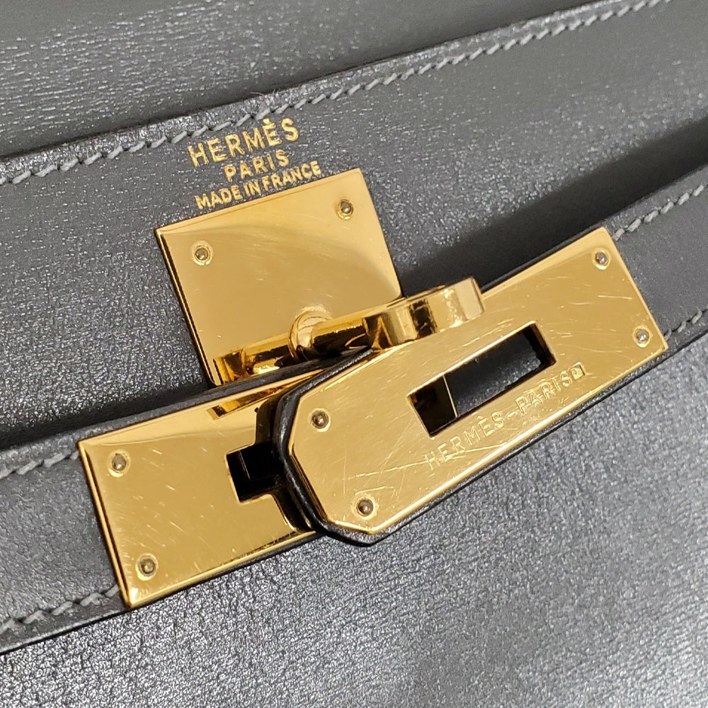 エルメス  HERMES  ケリー28  ボックスカーフ  グレー  G金具/PW25007