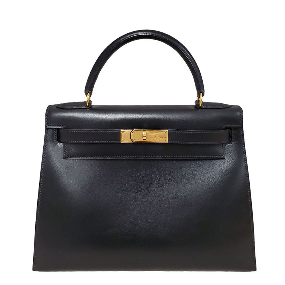 エルメス  HERMES  ケリー28  ボックスカーフ  ノワール  外縫い  G金具  〇W刻印/MA2512012