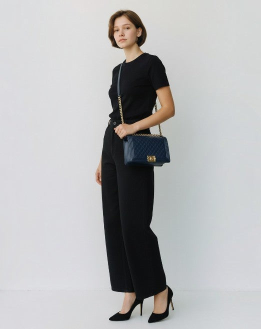 シャネル  CHANEL  ラムスキン  ボーイシャネル  CHANEL  チェーンショルダー  ラージ  A92193  ネイビー/MA2407015