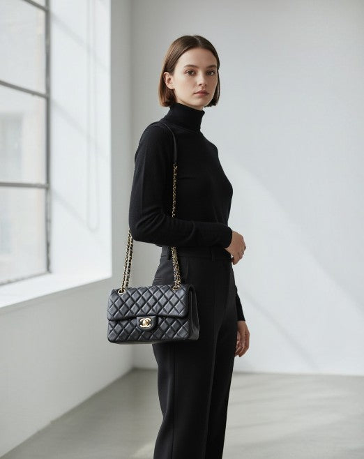 CHANEL Caviar Skin Classic Small Handbag W Flap Chain Shoulder A01113