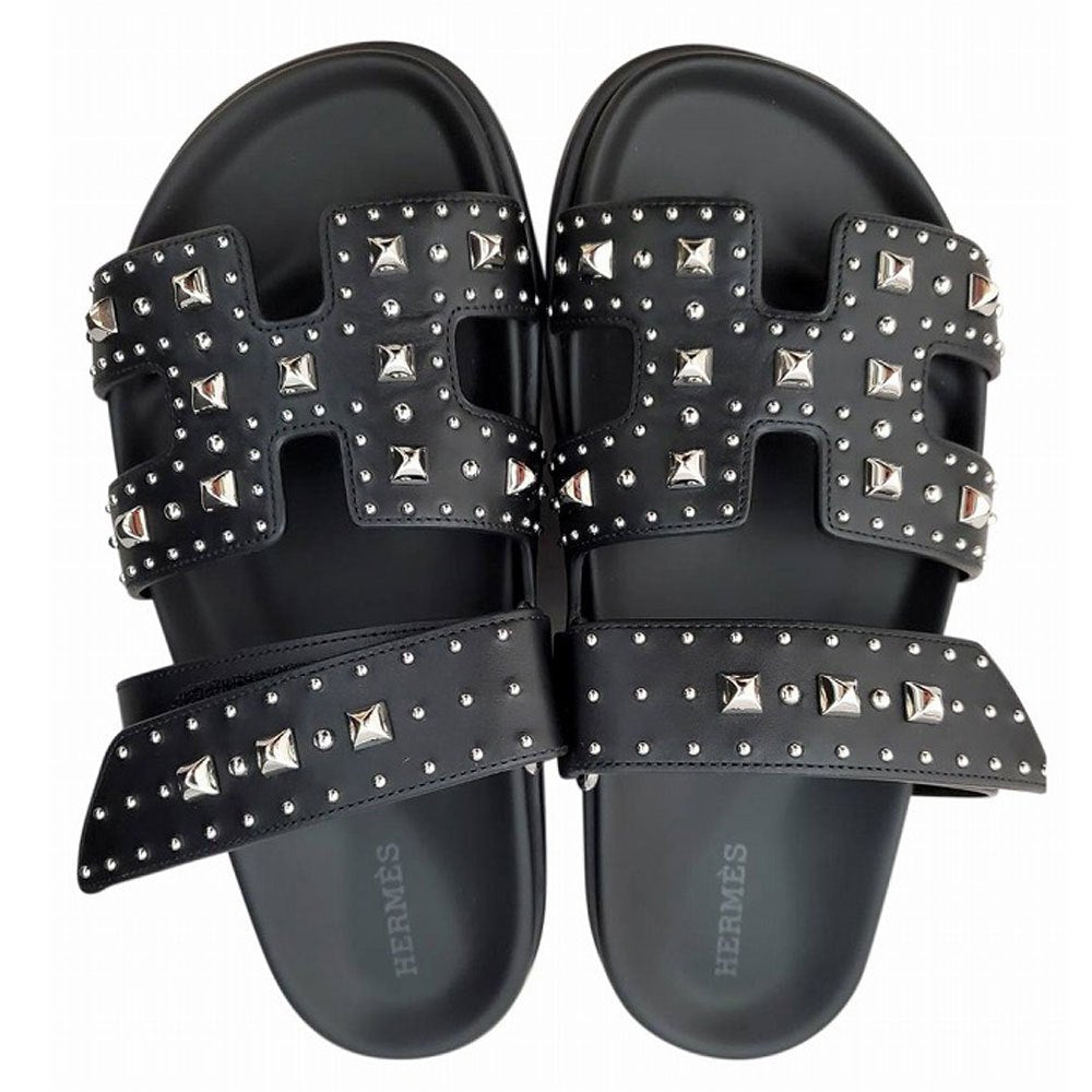 HERMES Sandals Chypre Calfskin/Studs