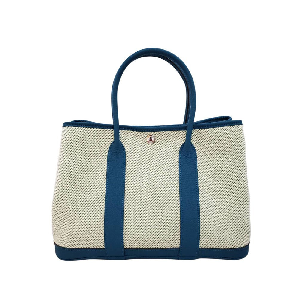Hermes HERMES Garden Party TPM Eclat Toile/Negonda Bamboo/Blue Izmir W Engraved SV Hardware