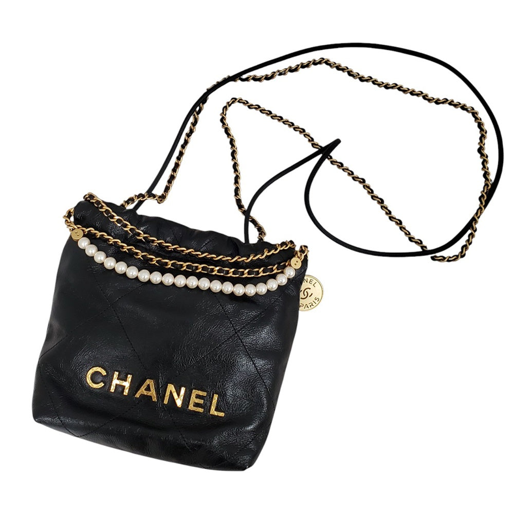 シャネル CHANEL  シャイニーカーフスキン  CHANEL22  ミニ  パールチェーン  ショルダーバッグ  AS3980/PW25053