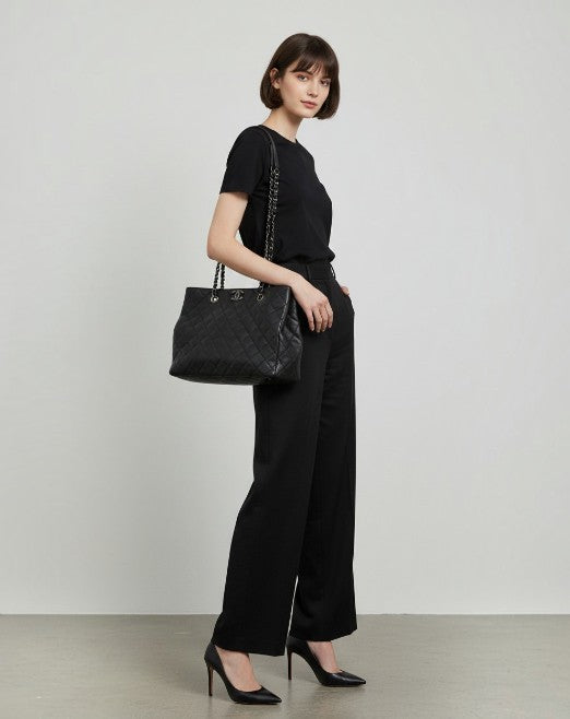 シャネル  CHANEL AS3953 ブラック キャビアスキン  チェーントートショルダーバッグ/PW23156