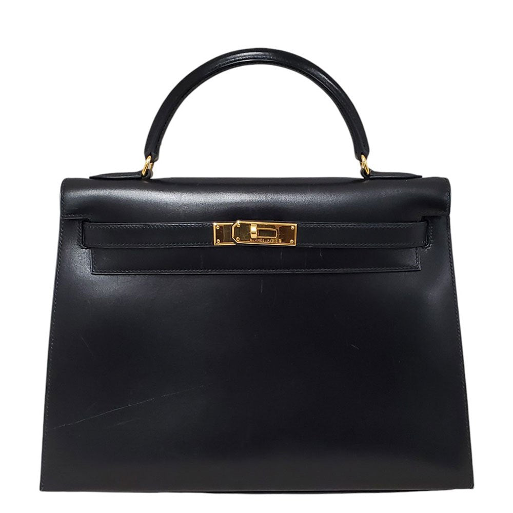 エルメス  HERMES  ケリー32  ボックスカーフ  ノワール  外縫い  G金具  〇A刻印/MA2402002