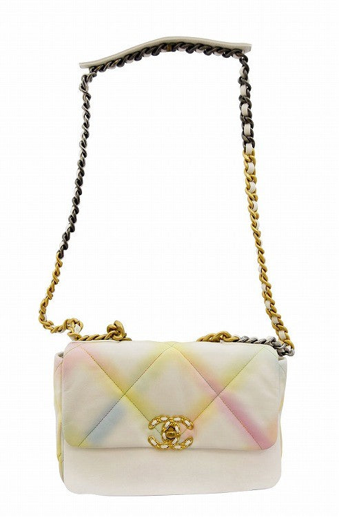 CHANEL Chanel 19 Goatskin Matelasse Flap Chain Shoulder Bag Neon Color