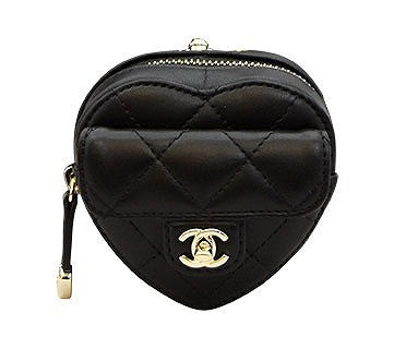 シャネル  CHANEL AP2783 ブラック ラムスキン  ハートシェイプジップ　コインケース　ネックレス/AT220516