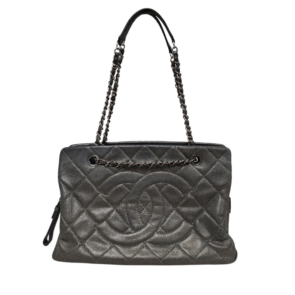 シャネル  CHANEL  キャビアスキン  マトラッセ  ココマーク  チェーンショルダーバッグ  チャコールグレー/MA2408004