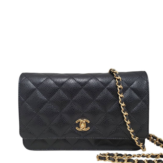 シャネル  CHANEL AP0250 ブラック キャビアスキン  マトラッセ ココマーク クラシック チェーンウォレット/AT251242