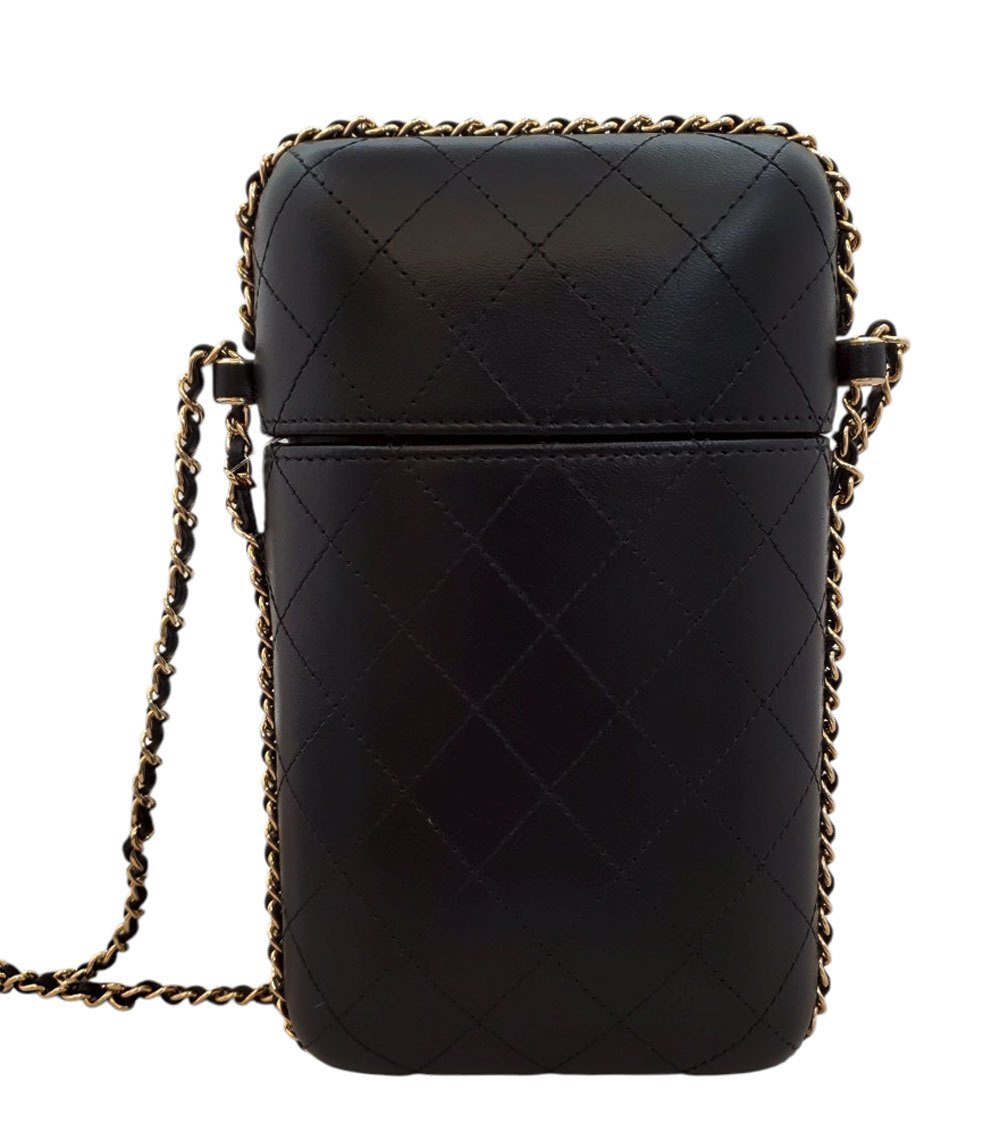 CHANEL Lambskin Phone Case Chain Shoulder Bag Black