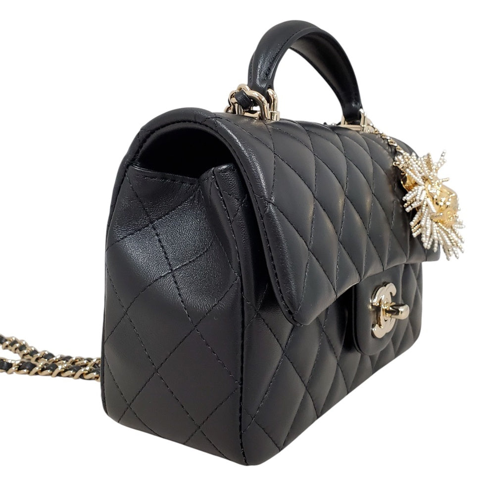 シャネル  CHANEL  ラムスキン  マトラッセ  ミニフラップ  トップハンドル20  チェーンショルダー/AT230612