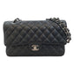 シャネル  CHANEL キャビアスキン  マトラッセWフラップ  チェーンショルダー  25  ブラック  SV金具