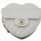 CHANEL Lambskin Heart Shape Chain Shoulder Bag White