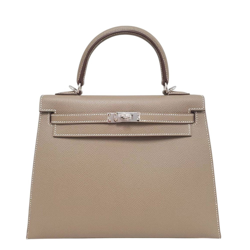 エルメス  HERMES ケリー25 外縫い エトゥープ エプソン  G刻印  SV金具/MA2603020
