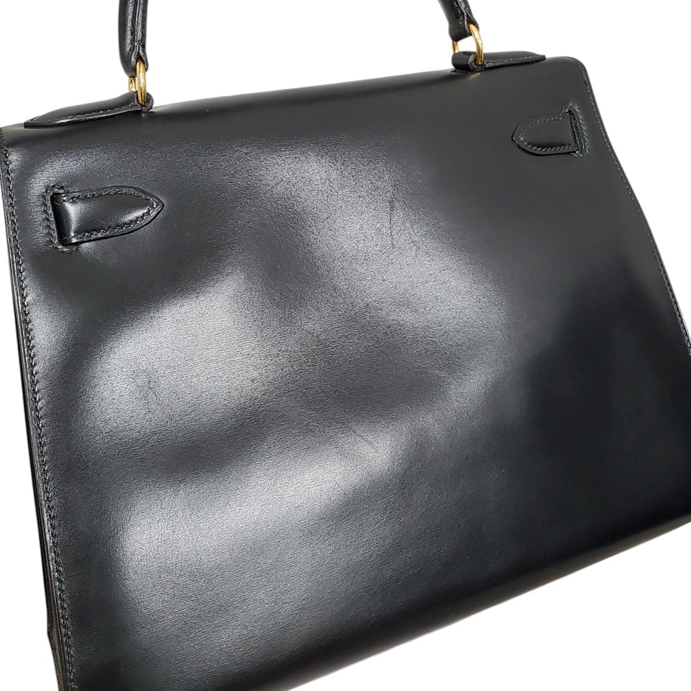 エルメス  HERMES  ケリー28  ボックスカーフ  ノワール  外縫い  G金具  〇W刻印/MA2512012