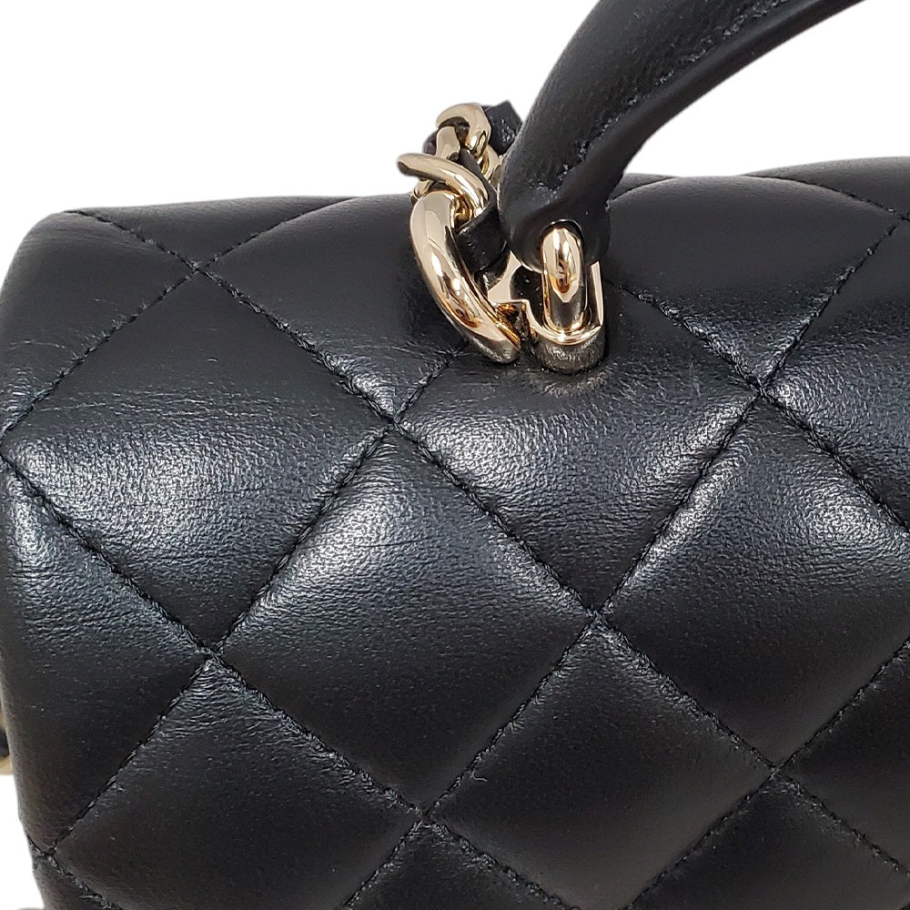 シャネル CHANEL ラムスキン マトラッセ ミニフラップ トップハンドル