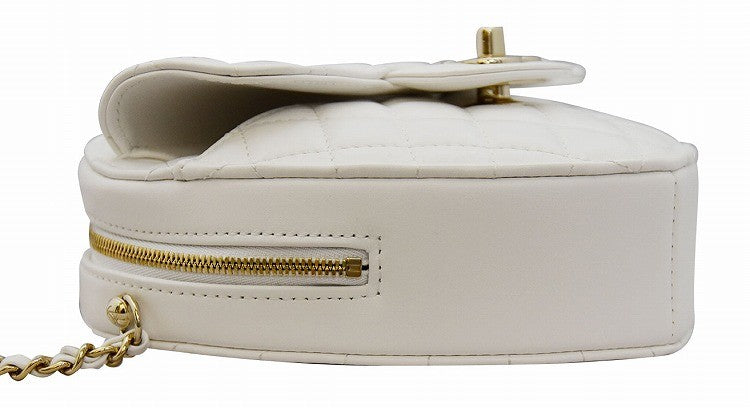 CHANEL Lambskin Heart Shape Chain Shoulder Bag White