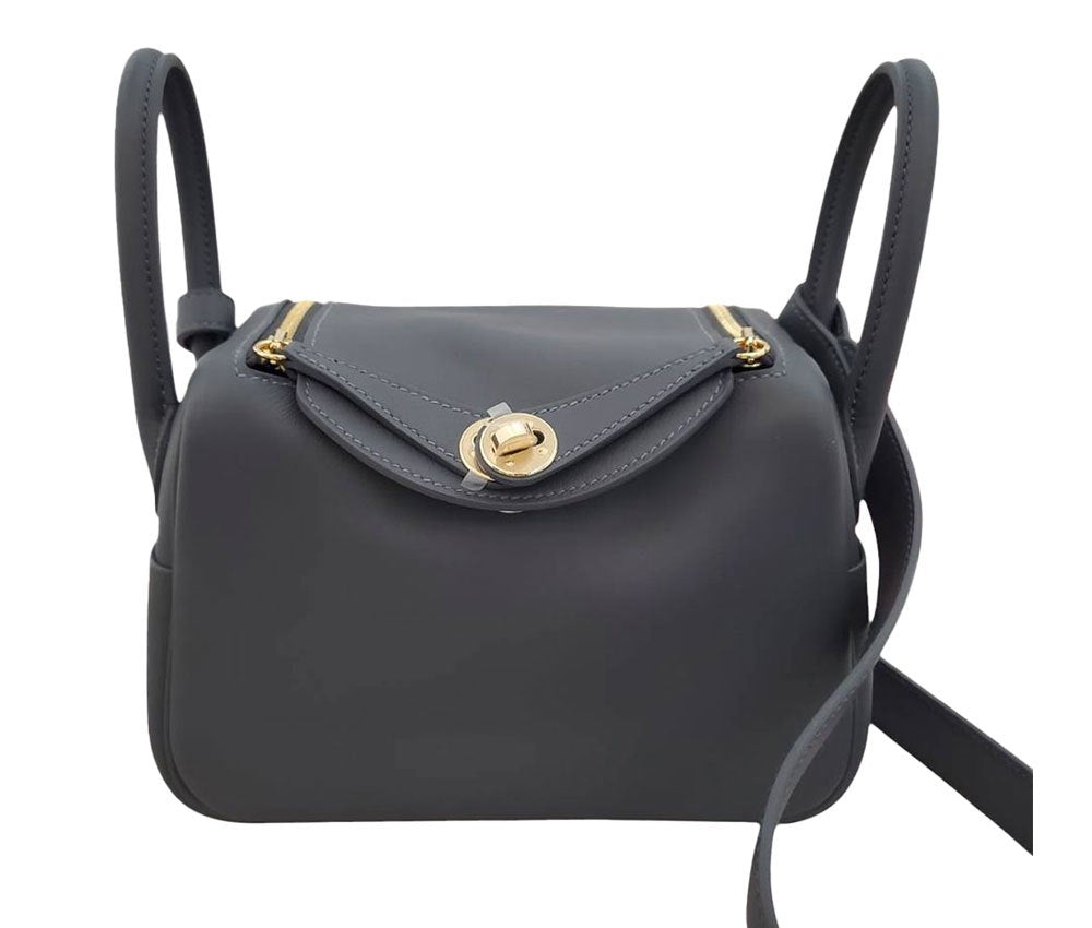 Hermes Lindy Mini II Eclat Swift Ardoise/Gris Platinum W Engraved G Hardware