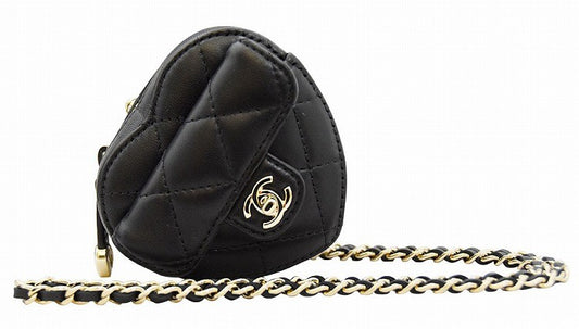 シャネル  CHANEL AP2783 ブラック ラムスキン  ハートシェイプジップ　コインケース　ネックレス