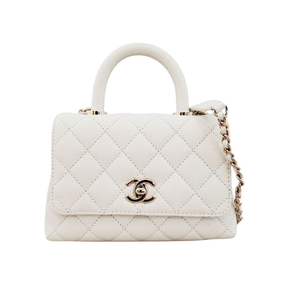 シャネル  CHANEL  キャビアスキン  ココハンドルXXS  2WAYショルダーバッグ  AS2215  ホワイト