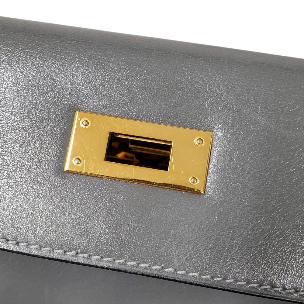 エルメス  HERMES  ケリー28  ボックスカーフ  グレー  G金具/PW25007