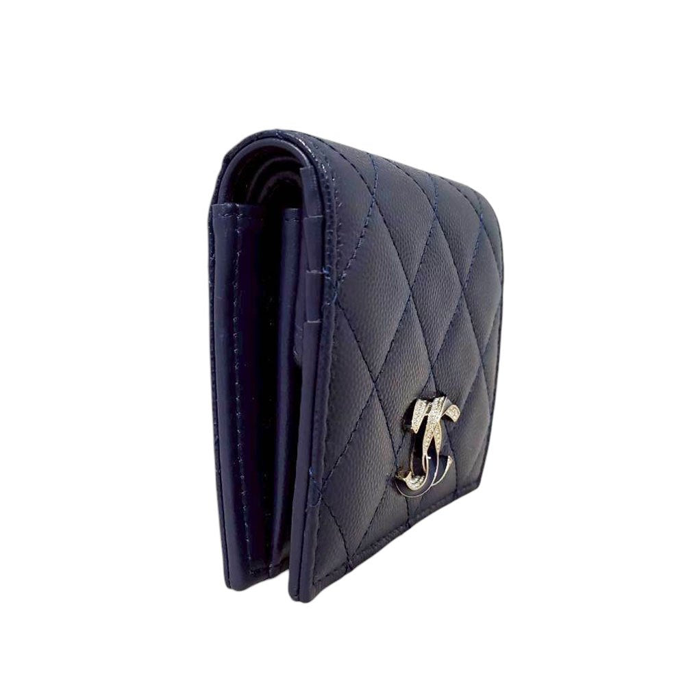 シャネル  CHANEL  キャビアスキン  マトラッセ  フラップウォレット  ネイビー  AP3341