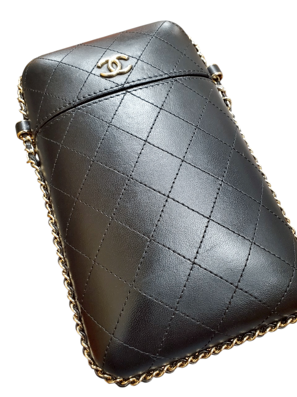 CHANEL Lambskin Phone Case Chain Shoulder Bag Black