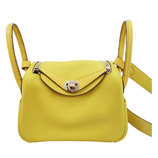 Hermes Lindy Mini Touch Swift/Alligator Lime B Stamp Silver Hardware