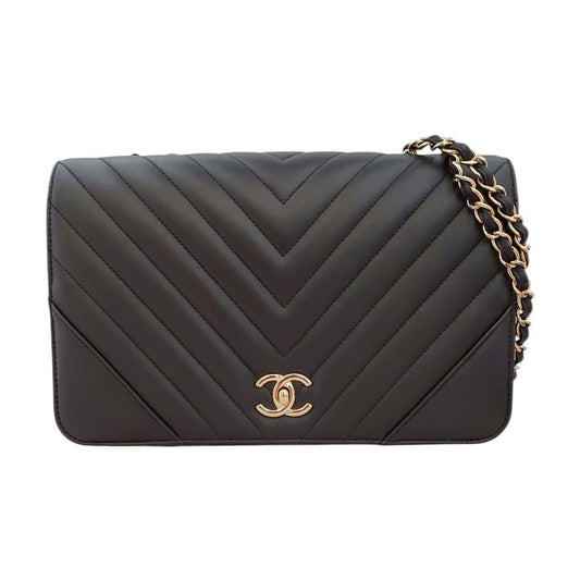 シャネル  CHANEL ブラック ラムスキン  VステッチWチェーン  ショルダーバッグ