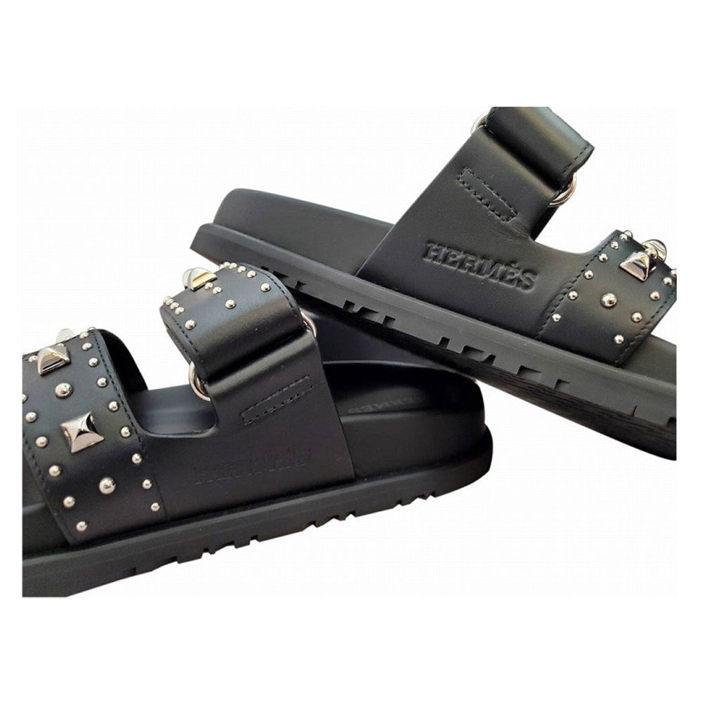 HERMES Sandals Chypre Calfskin/Studs