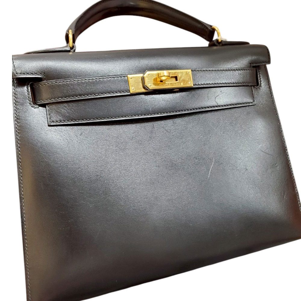 エルメス  HERMES ケリー28 ノワール ボックスカーフ  外縫い  〇Z刻  G金具