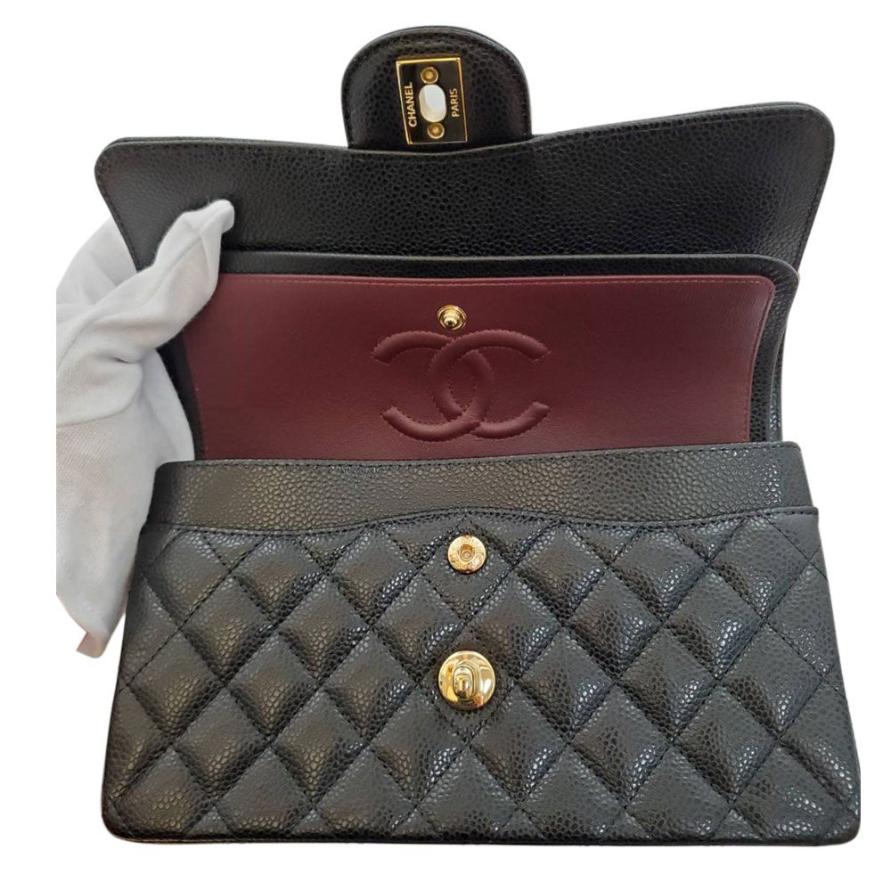シャネル  CHANEL  キャビアスキン  クラシック  スモール  ハンドバッグ  Wフラップ  チェーンショルダー  A01113