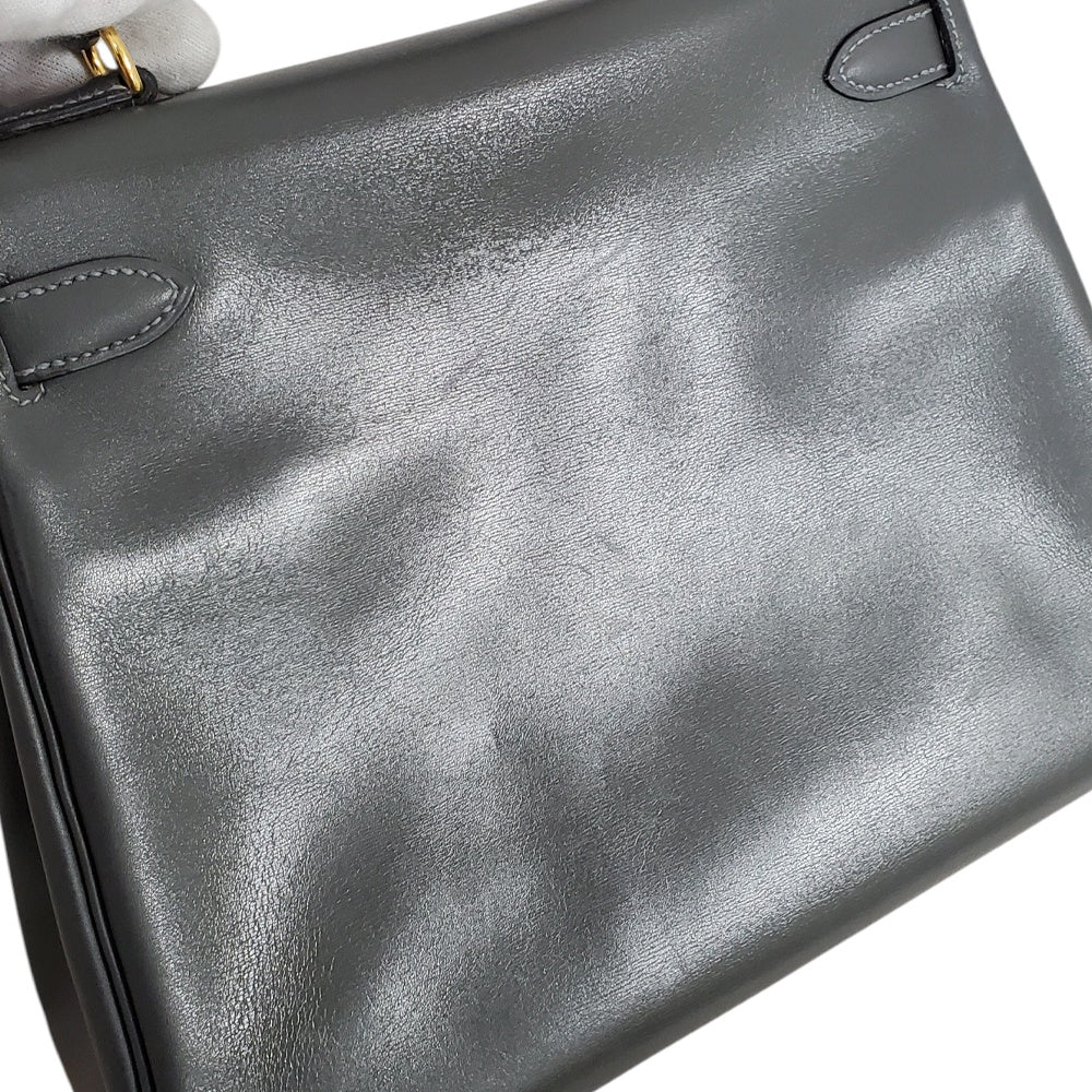 エルメス  HERMES  ケリー28  ボックスカーフ  グレー  G金具/PW25007