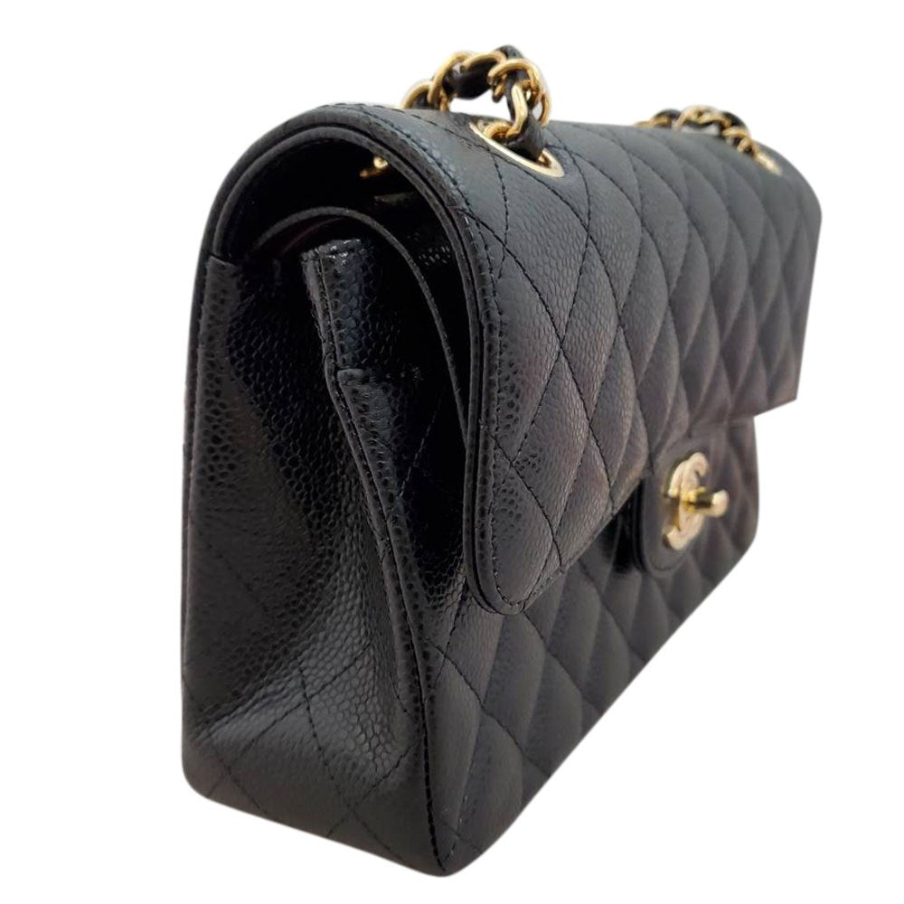 シャネル  CHANEL  キャビアスキン  クラシック  スモール  ハンドバッグ  Wフラップ  チェーンショルダー  A01113