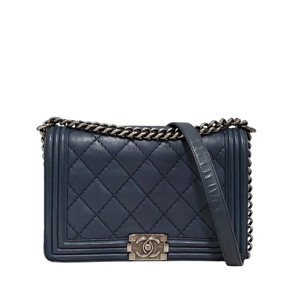 シャネル  CHANEL  ラムスキン  ボーイシャネル  CHANEL  チェーンショルダー  ラージ  A92193  ネイビー/MA2407015