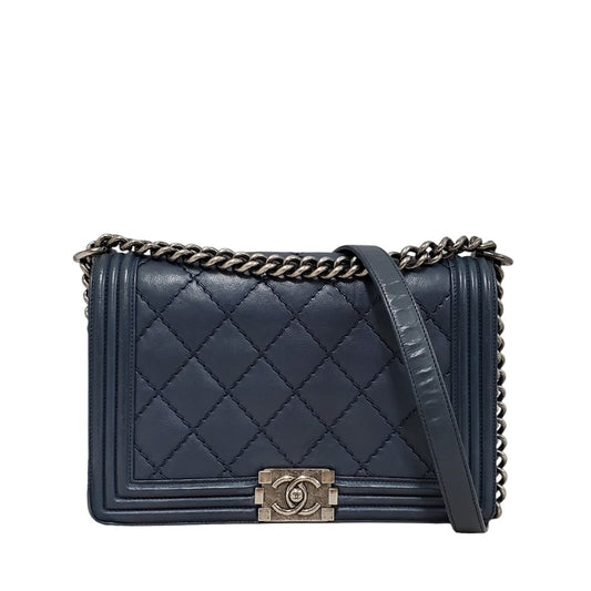 シャネル  CHANEL  ラムスキン  ボーイシャネル  CHANEL  チェーンショルダー  ラージ  A92193  ネイビー/MA2407015
