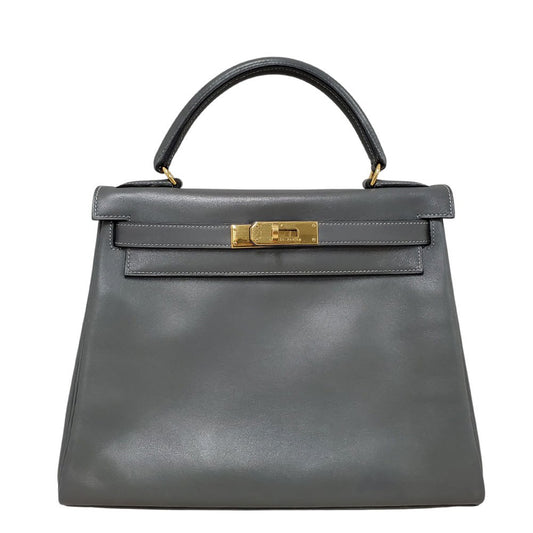 エルメス  HERMES  ケリー28  ボックスカーフ  グレー  G金具/PW25007